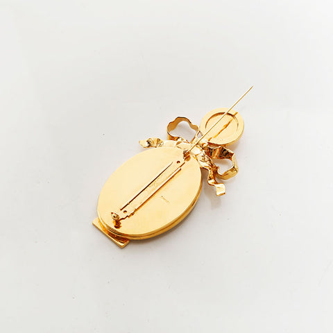 CHANEL COCO Mark Mirror Ribbon Brooch gold WS20493
