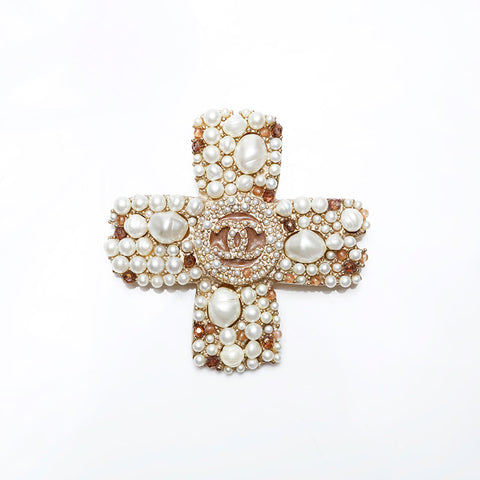 CHANEL COCO Mark Pearl 05A Brooch gold WS20494