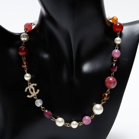 CHANEL COCO Mark Pearl 08A Necklace multicolor WS20498