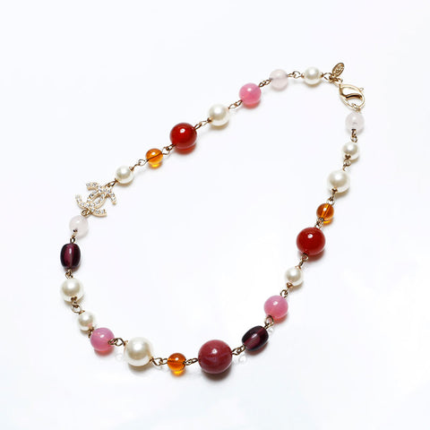 CHANEL COCO Mark Pearl 08A Necklace multicolor WS20498