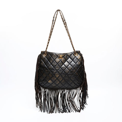CHANEL 19th Paris Dallas Fringe Shoulder Bag black WS20503