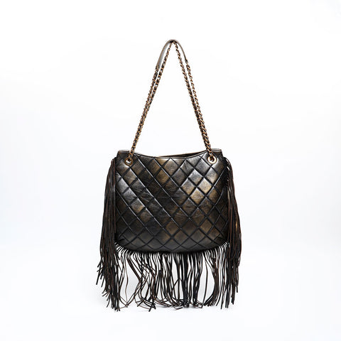CHANEL 19th Paris Dallas Fringe Shoulder Bag black WS20503