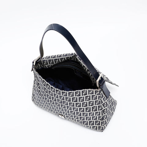 FENDI Zucchino Mamma Bucket Canvas Shoulder Bag Navy WS20504