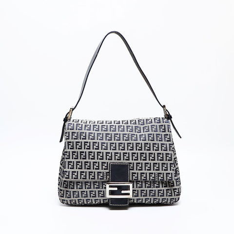 FENDI Zucchino Mamma Bucket Canvas Shoulder Bag Navy WS20504