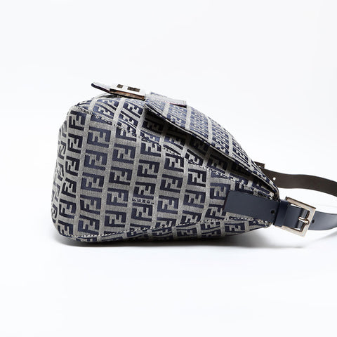 FENDI Zucchino Mamma Bucket Canvas Shoulder Bag Navy WS20504