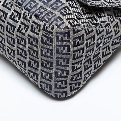 FENDI Zucchino Mamma Bucket Canvas Shoulder Bag Navy WS20504