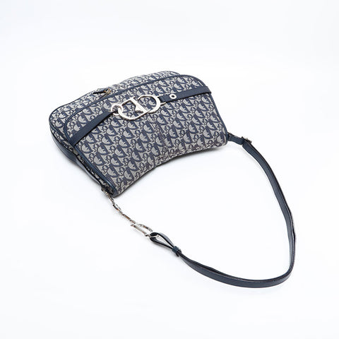 Christian Dior Canvas CDMetal Trotter Shoulder Bag Navy WS20505