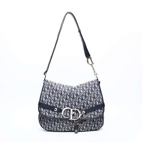Christian Dior Canvas CDMetal Trotter Shoulder Bag Navy WS20505