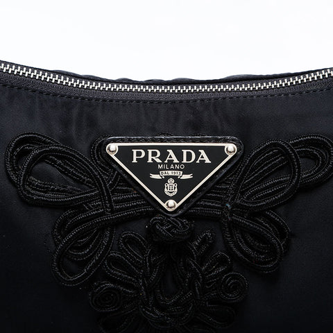 PRADA embroidery Shoulder Bag black WS20509