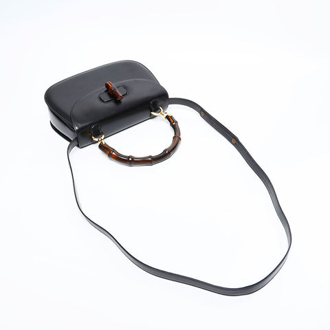 GUCCI Bamboo leather 2way Handbag black WS20511
