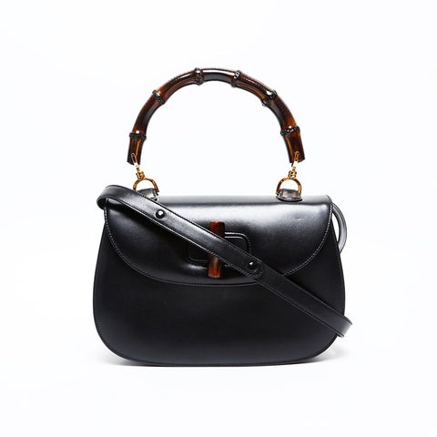 GUCCI Bamboo leather 2way Handbag black WS20511