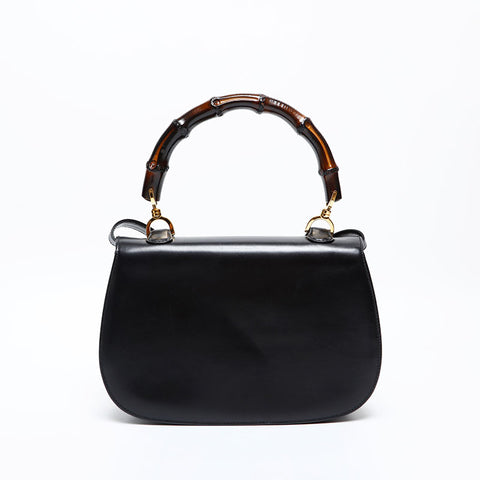 GUCCI Bamboo leather 2way Handbag black WS20511