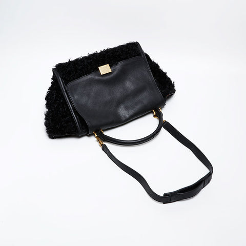 CELINE Trapeze Boa Mouton Handbag black WS20515