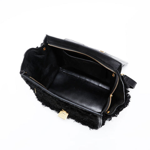 CELINE Trapeze Boa Mouton Handbag black WS20515