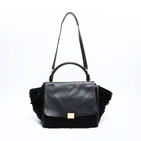 CELINE Trapeze Boa Mouton Handbag black WS20515