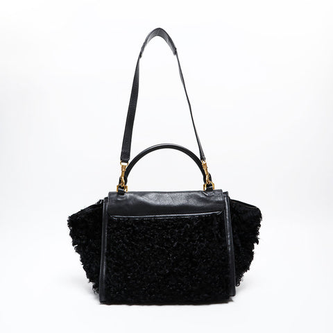 CELINE Trapeze Boa Mouton Handbag black WS20515