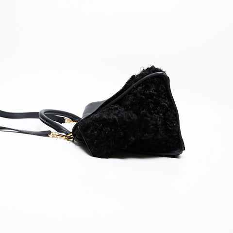 CELINE Trapeze Boa Mouton Handbag black WS20515