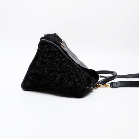 CELINE Trapeze Boa Mouton Handbag black WS20515