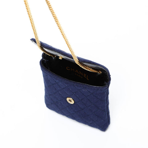 CHANEL Cotton Pouch Shoulder Bag Navy WS20522