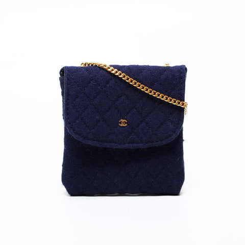 CHANEL Cotton Pouch Shoulder Bag Navy WS20522