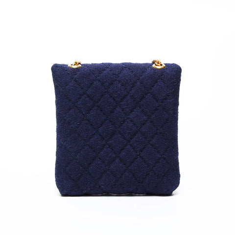 CHANEL Cotton Pouch Shoulder Bag Navy WS20522