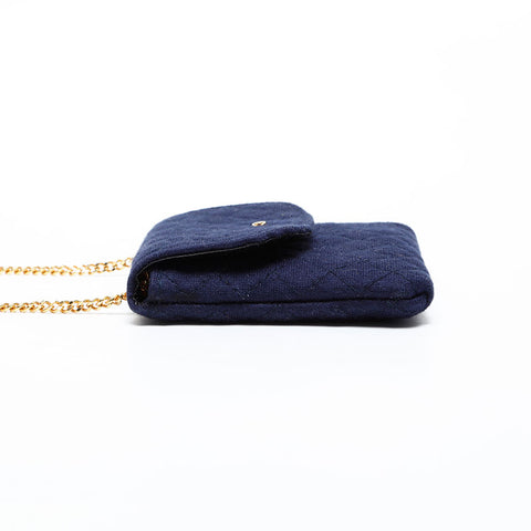 CHANEL Cotton Pouch Shoulder Bag Navy WS20522
