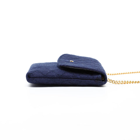 CHANEL Cotton Pouch Shoulder Bag Navy WS20522