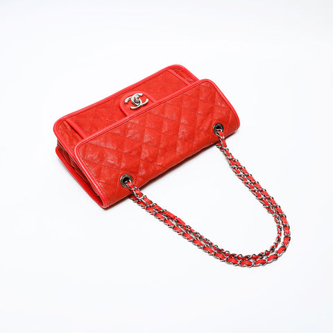 CHANEL 15th Series 2011 French Riviera Caviar Skin Chain Shoulder Bag Red WS20530