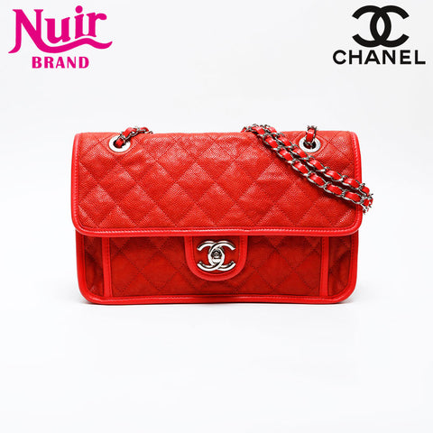 CHANEL 15th Series 2011 French Riviera Caviar Skin Chain Shoulder Bag Red WS20530