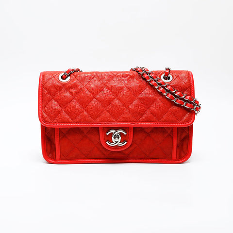 CHANEL 15th Series 2011 French Riviera Caviar Skin Chain Shoulder Bag Red WS20530