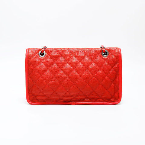 CHANEL 15th Series 2011 French Riviera Caviar Skin Chain Shoulder Bag Red WS20530