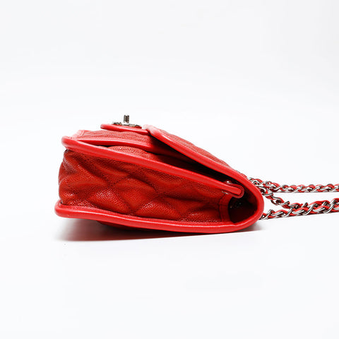 CHANEL 15th Series 2011 French Riviera Caviar Skin Chain Shoulder Bag Red WS20530