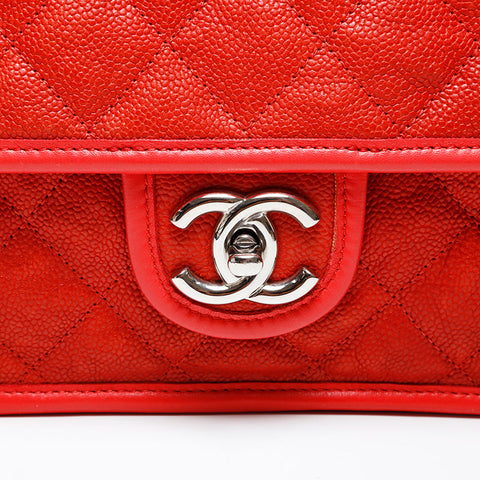 CHANEL 15th Series 2011 French Riviera Caviar Skin Chain Shoulder Bag Red WS20530