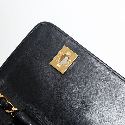 CHANEL 1st Series 1989-1991 Double Turn Lock Chain Flap Ram Shoulder Bag black WS20537