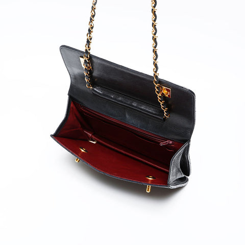 CHANEL 1st Series 1989-1991 Double Turn Lock Chain Flap Ram Shoulder Bag black WS20537