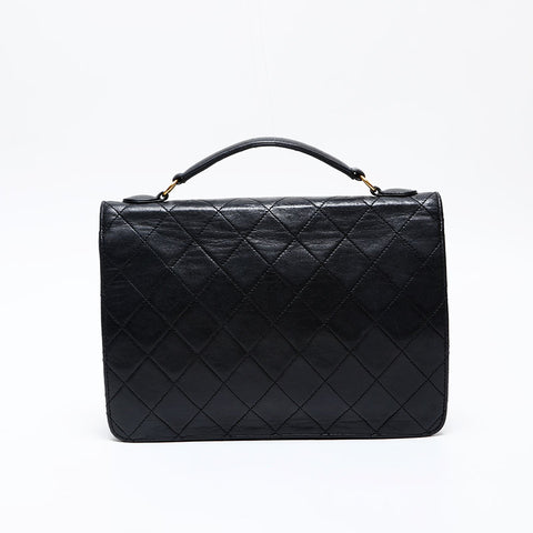 CHANEL 1st Series 1989-1991 Double Turn Lock Chain Flap Ram Shoulder Bag black WS20537