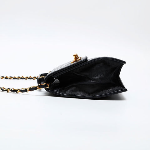 CHANEL 1st Series 1989-1991 Double Turn Lock Chain Flap Ram Shoulder Bag black WS20537