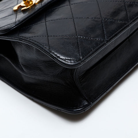 CHANEL 1st Series 1989-1991 Double Turn Lock Chain Flap Ram Shoulder Bag black WS20537