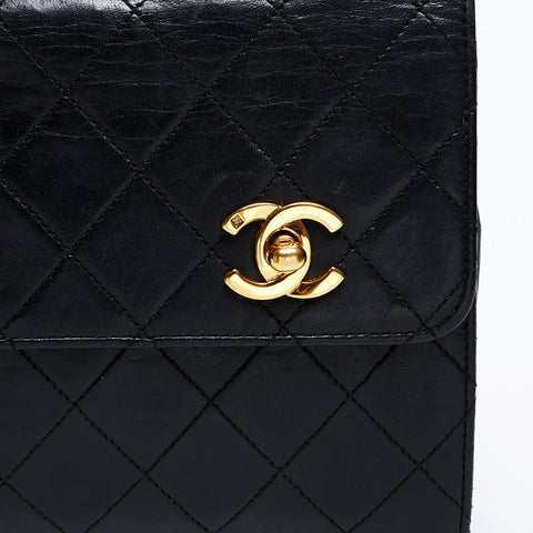 CHANEL 1st Series 1989-1991 Double Turn Lock Chain Flap Ram Shoulder Bag black WS20537