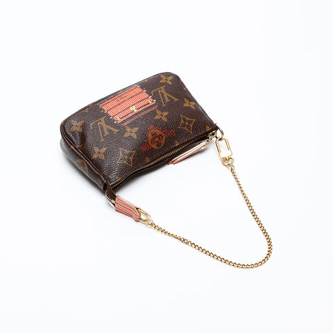 ルイ・ヴィトン LOUIS VUITTON 2013年製 モノグラム ミニポシェット アクセソワール トランクプリント ハンドバッグ ブラウン WS20540