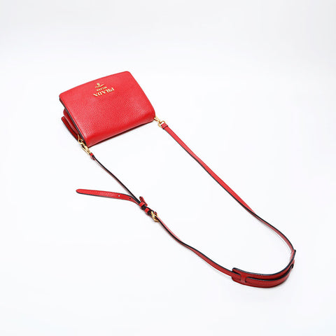 PRADA Flap Leather Shoulder Bag Red WS20544