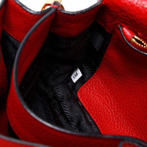 PRADA Flap Leather Shoulder Bag Red WS20544