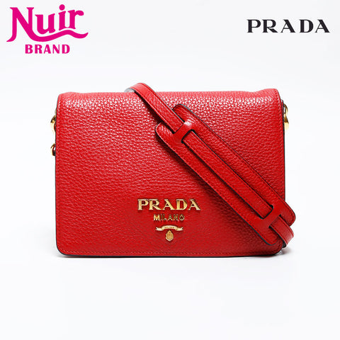 PRADA Flap Leather Shoulder Bag Red WS20544