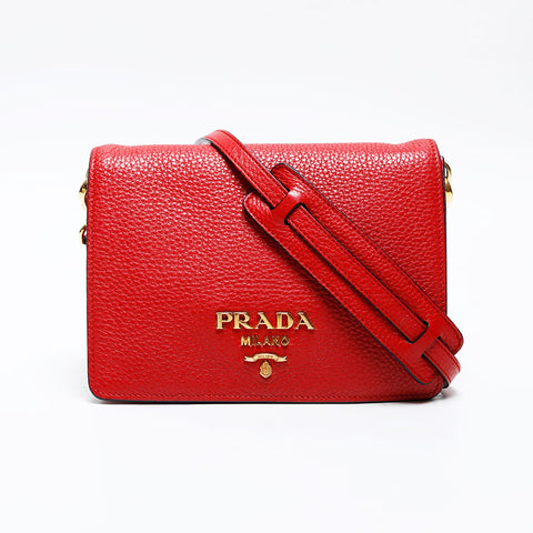 PRADA Flap Leather Shoulder Bag Red WS20544