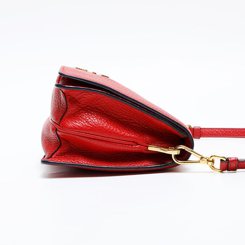 PRADA Flap Leather Shoulder Bag Red WS20544