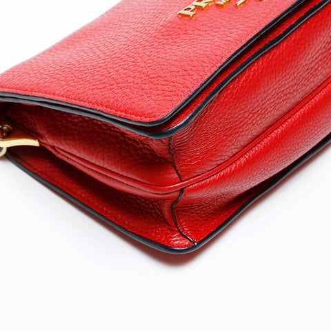 PRADA Flap Leather Shoulder Bag Red WS20544