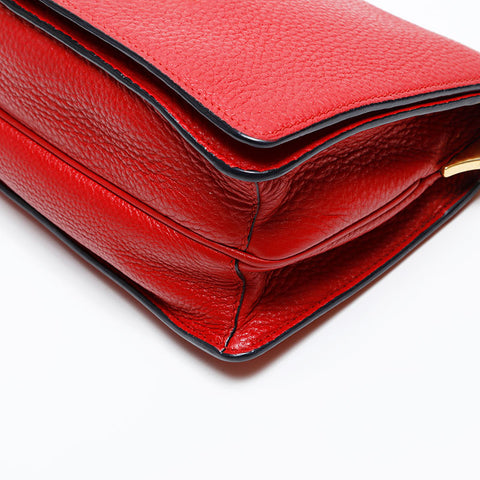PRADA Flap Leather Shoulder Bag Red WS20544
