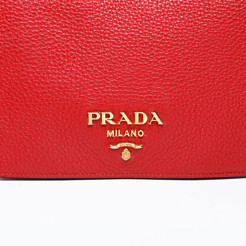 PRADA Flap Leather Shoulder Bag Red WS20544