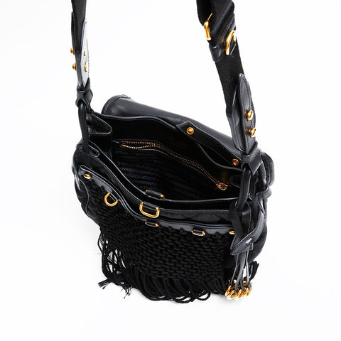 PRADA fringe Shoulder Bag black WS20559