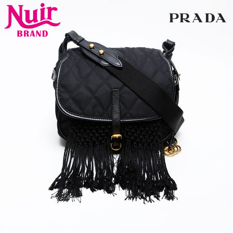PRADA fringe Shoulder Bag black WS20559